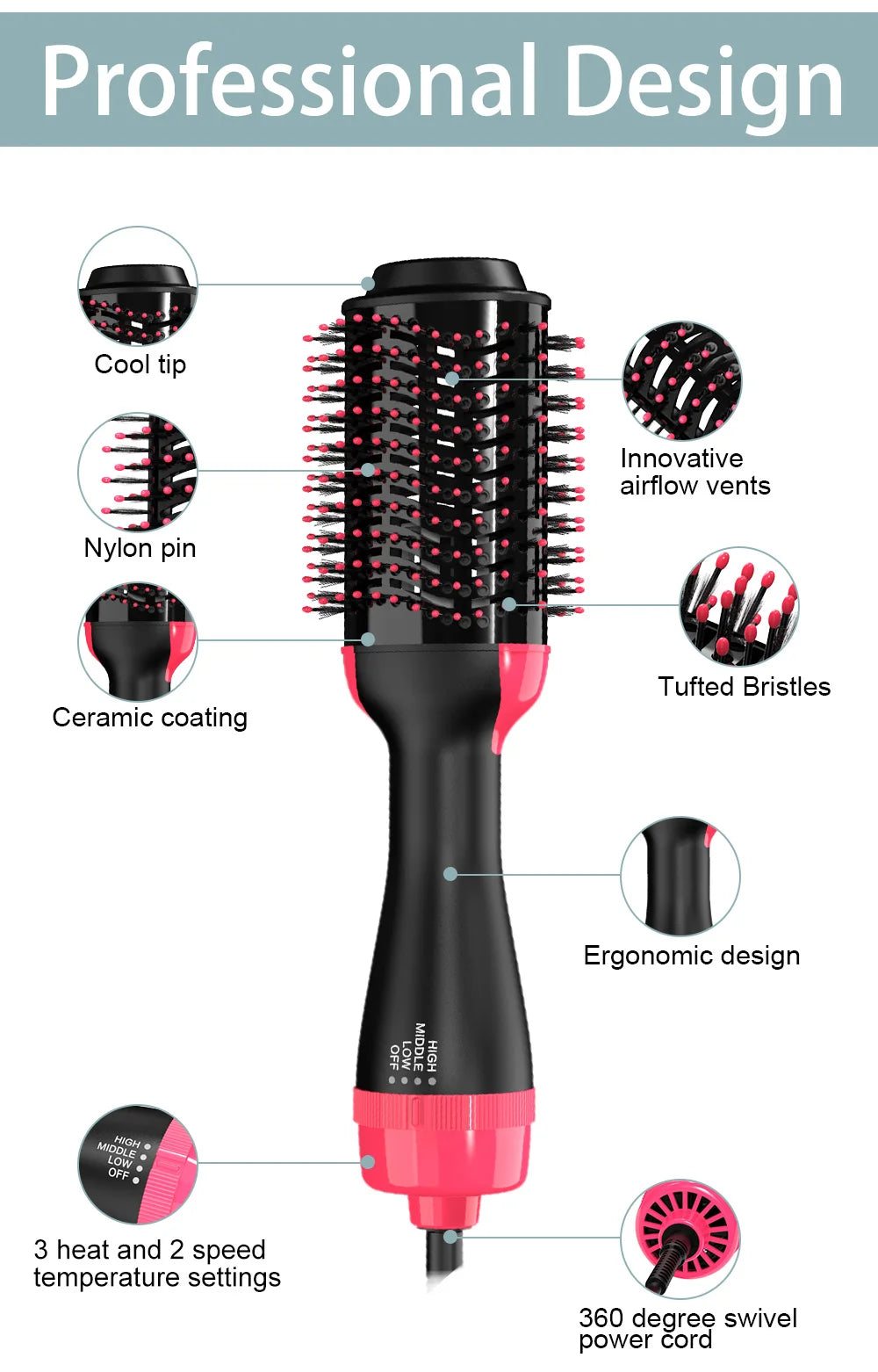 Brosse soufflante XL brushing 3 en 1