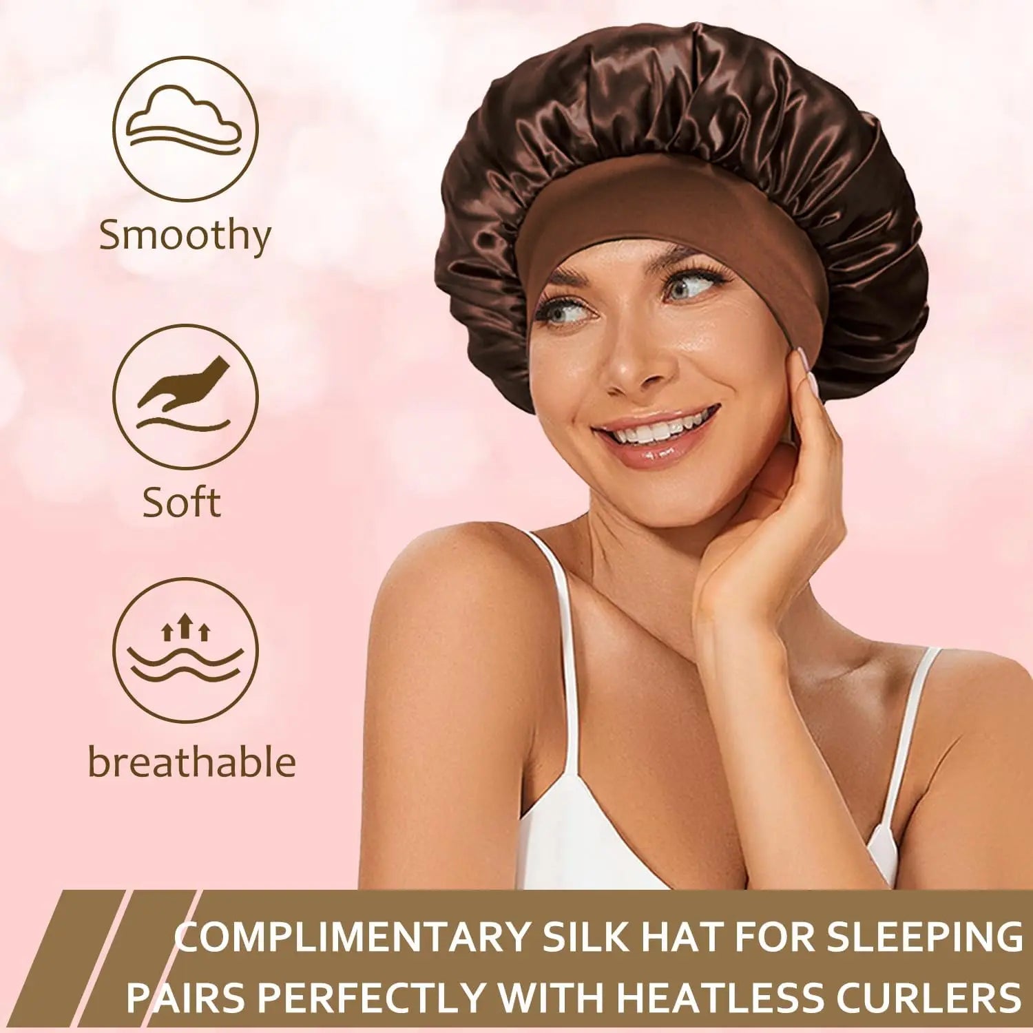 Bandeau Boucleur Sans Chaleur avec Bonnet Satin – Kit Curling Doux pour Boucles Naturelles Pendant le Sommeil