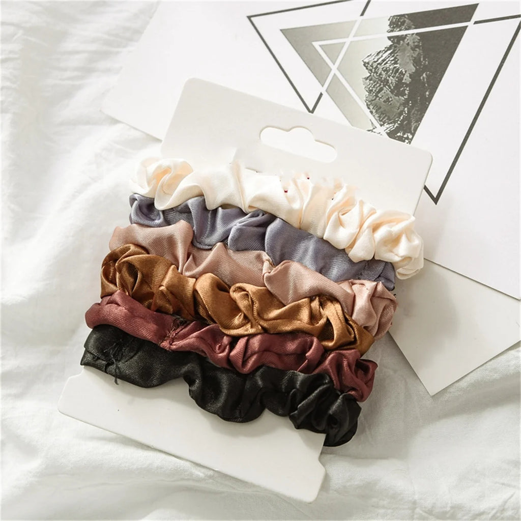 Chouchous en Satin – Lot de 6 Élastiques Doux pour Femmes & Filles, Anti-Casse et Anti-Frisottis