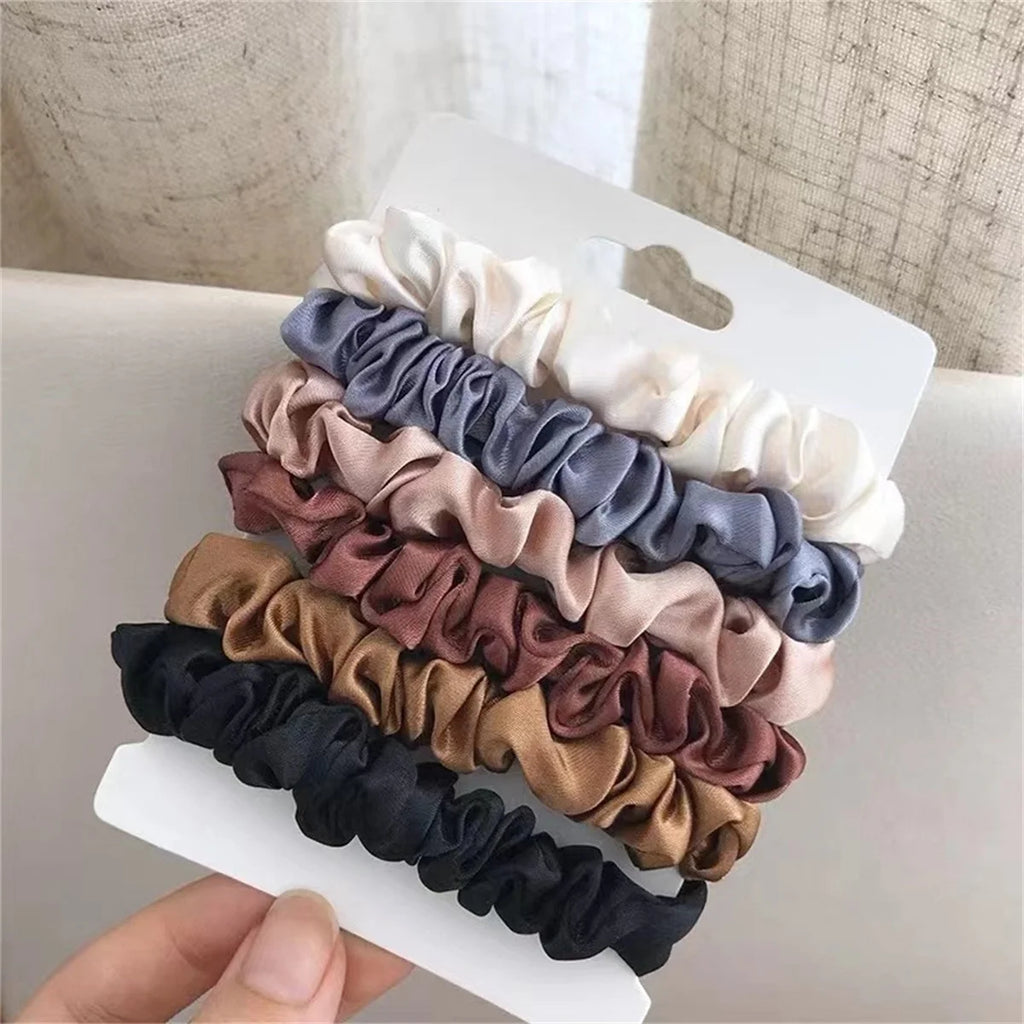 Chouchous en Satin – Lot de 6 Élastiques Doux pour Femmes & Filles, Anti-Casse et Anti-Frisottis