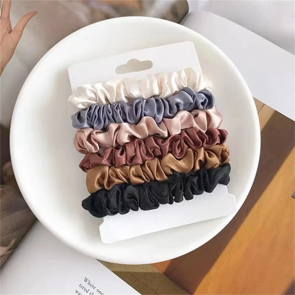 Chouchous en Satin – Lot de 6 Élastiques Doux pour Femmes & Filles, Anti-Casse et Anti-Frisottis