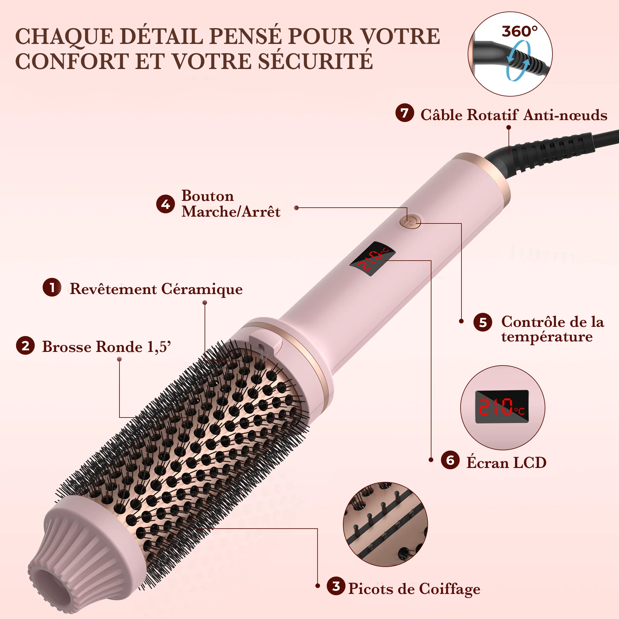 HeatWave – Brosse Chauffante & Boucleur Céramique Professionnel