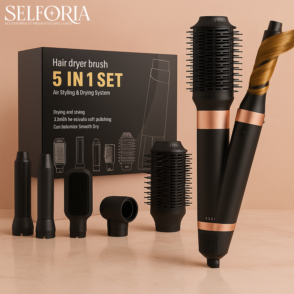 Selforia AirGlow 5-en-1 - Séchage Express, Lissage, Boucles Automatiques & Volume Professionnel