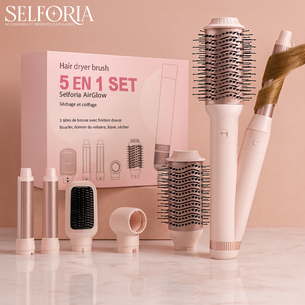 Selforia AirGlow 5-en-1 - Séchage Express, Lissage, Boucles Automatiques & Volume Professionnel